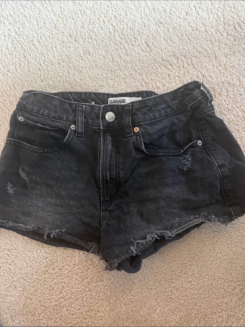 Garage Black Frayed Hem Distressed Denim Shorts